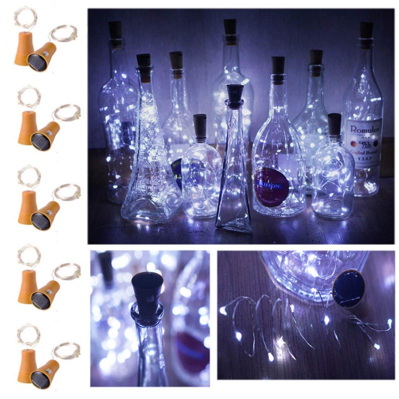Decorman 10 Pack Solar Powered Wine Bottle Lights, 10 LED Waterproof Copper Cork Shaped Lights for Wedding/Christmas/Outdoor/Holiday/Garden/Patio/Yard/Pathway Decor (Cool White) - Image 1